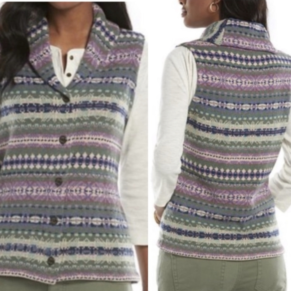 Chaps Southwest Patterned Button Front Sweater Vest XL Green Purple